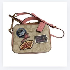 Coach Cinderella Disney Beige and Pink Crossbody Bag with Patches